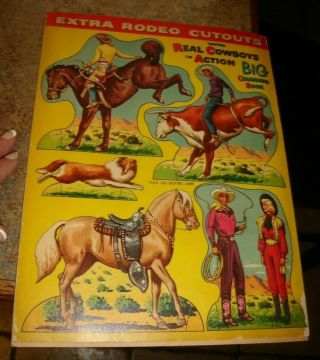 VTG 1957 Merrill 2532 Big Coloring Book Real Cowboys iN Action Rodeo Cutouts 2