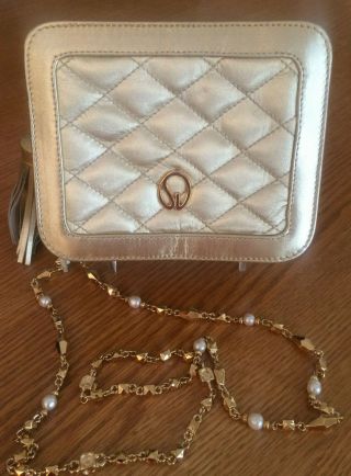 St John Vintage Gold Quilted Leather Crossbody Bag Purse Shoulder Bag With Chain