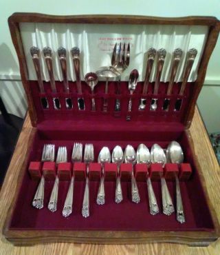 53 Pc.  1847 Rogers Bros Is Silver Plate Flatware " Eternally Yours " Antique W/box
