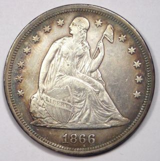 1866 Seated Liberty Silver Dollar $1 - Xf Details (ef) - Rare Early Type Coin