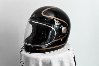 Torc T1 Retro Motorcycle Helmet - Black/copper Pin - M - With Black Smoke Shield