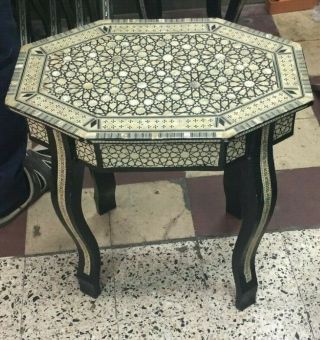 Moroccan Hand Made Mother 8 Sides Of Pearl Mosaic Inlay Wood Coffee & Tea Table