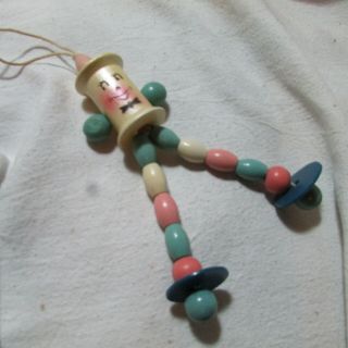 Vintage Multi - Colored Wooden Painted Bead/spool Doll Crib Toy