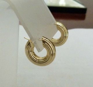 Estate 14k Designer Signed Fb Huggie Ribbed Hoop Pierced Earrings 4.  2 Grams
