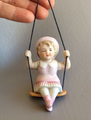 Antique German Bisque Swinger Ansonia Bobbing Clock Doll No.  1 Pink Girl Pendulum