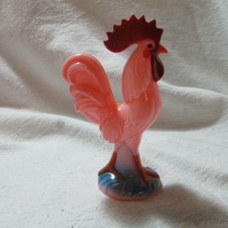 Vintage Signed Knickerbocker Pink Celluloid Rooster Chicken Baby Rattle Toy