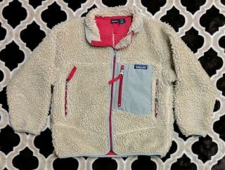 Vtg 90s Patagonia Usa Retro - X Deep Pile Oatmeal Zipper Fleece Kids Jacket [s]