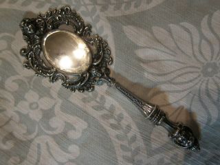 Fine Sterling Silver Repousse Antique Figural Cherub Hand Mirror 7.  5 In 54.  2 G