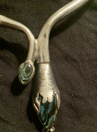 Vintage Mexican Sterling Silver Snake Necklace Abalone Stone.  925 Mexican 5