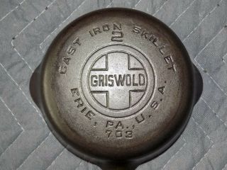 Rare Vintage Cast Iron Skillet No.  2 Griswold Erie 703 Large Logo 6 Inch