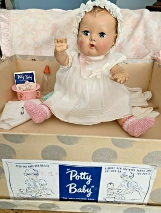 Vintage 15 " Potty Baby Orig Box - American Character Pre - Patent Tiny Tears Doll