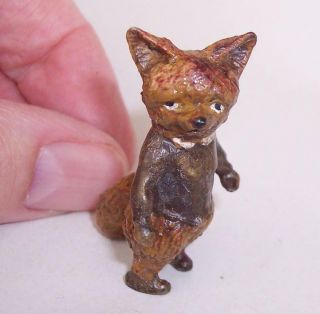 Cute Tiny Vintage/antique Cold Painted Bronze Miniature Fox Cub Anthropomorphic