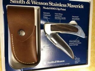 Vintage Smith And Wesson Model 6061 Maverick Folding Knife And Sheath
