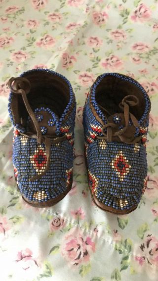 Antique Native American Baby Fully Beaded Mocassins Northern Cheyenne