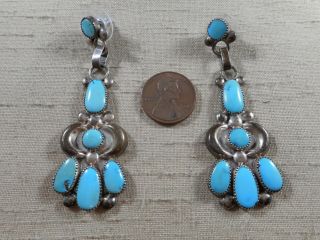 Vintage Zuni Long Natural Turquoise Cluster Earrings By Julie Lahi