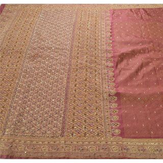 Sanskriti Vintage Mauve Heavy Saree Pure Satin Silk Hand Beads Woven Fabric Sari