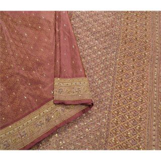 Sanskriti Vintage Mauve Heavy Saree Pure Satin Silk Hand Beads Woven Fabric Sari 2