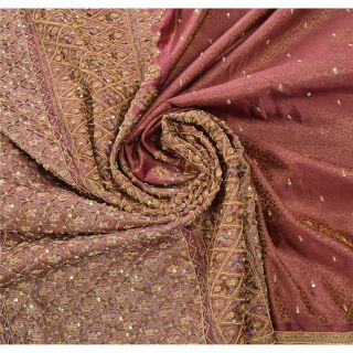 Sanskriti Vintage Mauve Heavy Saree Pure Satin Silk Hand Beads Woven Fabric Sari 5