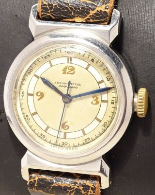 Rare Vintage Stainless Steel Movado Chronometre Chronometer Sector Dial