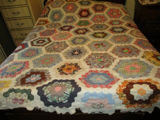 Vintage Handmade Cotton Quilt Top With Batting & Backing - 86 " X 82 "