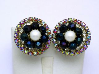 HOBE Aurora Borealis Rhinestone Pearl Beaded Vintage Bracelet and Earrings SET 2 4