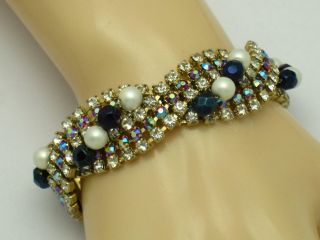 HOBE Aurora Borealis Rhinestone Pearl Beaded Vintage Bracelet and Earrings SET 2 5