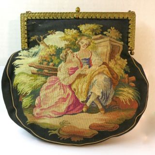 Antique Vintage Aubusson Figural Scenic Tapestry Purse France Ca.  1800s 2