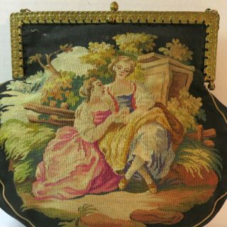 Antique Vintage Aubusson Figural Scenic Tapestry Purse France Ca.  1800s 3