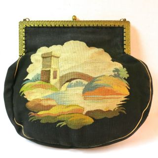 Antique Vintage Aubusson Figural Scenic Tapestry Purse France Ca.  1800s 5