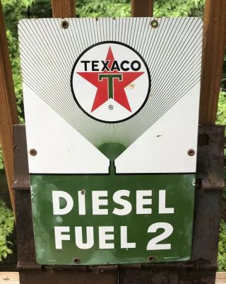 Vintage Texaco Diesel Fuel 2 Porcelain Gas Sign Service Station Pump Plate