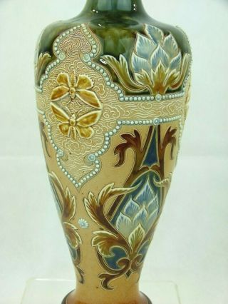A Tall & Rare Doulton Lambeth Victorian Vase W/ Butterflies By Eliza Simmance.  2