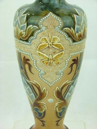 A Tall & Rare Doulton Lambeth Victorian Vase w/ Butterflies by Eliza Simmance.  2 5