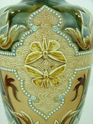 A Tall & Rare Doulton Lambeth Victorian Vase w/ Butterflies by Eliza Simmance.  2 6