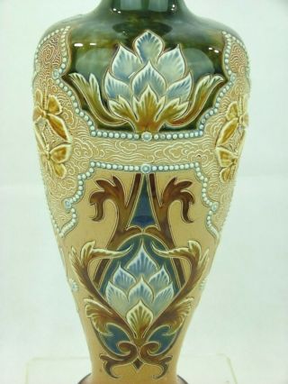 A Tall & Rare Doulton Lambeth Victorian Vase w/ Butterflies by Eliza Simmance.  2 7