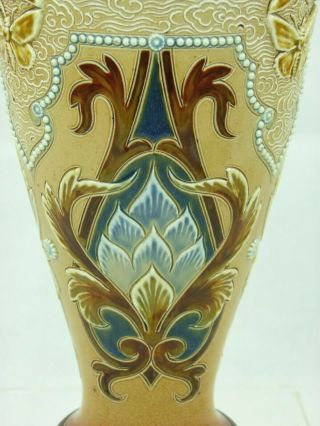 A Tall & Rare Doulton Lambeth Victorian Vase w/ Butterflies by Eliza Simmance.  2 9
