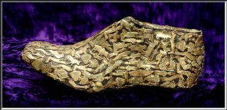 Vtg Mexican Folk Art Milagro Covered Wood Shoe Form Estela Ogazon Style 10 "