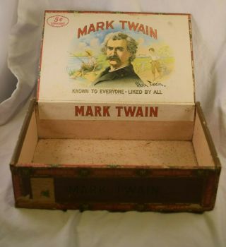TL - 002 Vintage Mark Twain 5 Cent Cigar Box 9x5.  75x2.  5 - inches 2