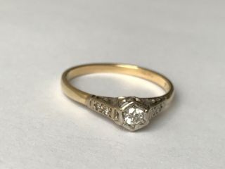 Vintage 18 Ct Gold Platinum Diamond Engagement Dress Ring.  Size P