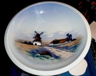 Vintage Hand Painted Windmill Denmark,  Copenhagen Porcelain - Thick Walled Bowl