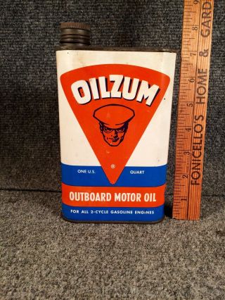 Vintage Oilzum Outboard Motor Oil Can Great Graphics Rare Boat Quart Size.