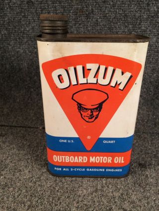 Vintage Oilzum Outboard Motor Oil Can Great Graphics Rare Boat Quart Size. 2