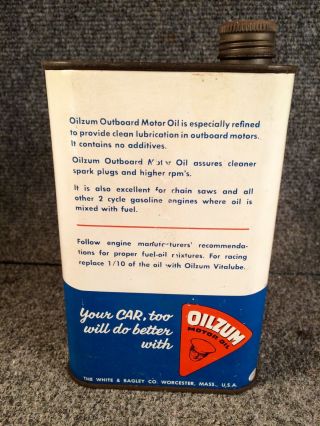 Vintage Oilzum Outboard Motor Oil Can Great Graphics Rare Boat Quart Size. 4