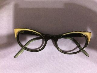 Vintage Eyeglass Frames.  Black & Gold Cats Eye W/rhinestones.  Made: Italy