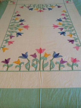 Vintage Home Needlecraft Creations Floral Appliqué Quilt Top Made From A Kit