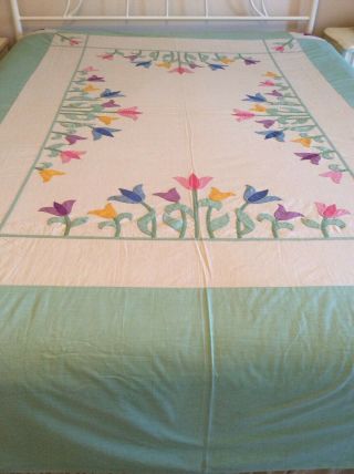 Vintage Home Needlecraft Creations Floral Appliqué Quilt Top Made From A Kit 3