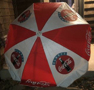 Big Vintage Coca Cola Crank Umbrella 6’ Round When Open (missing Bottom Pipe)