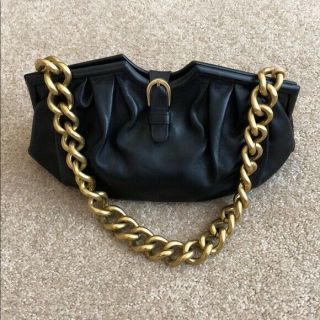 Jimmy Choo Matte Black Leather Antique Gold Chain Handbag Bag Purse Gorgeous