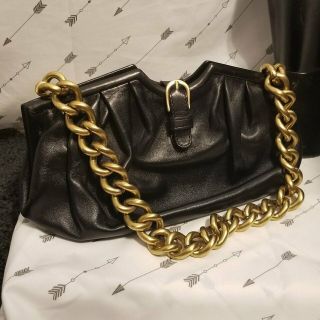Jimmy Choo Matte Black Leather Antique Gold Chain Handbag Bag Purse GORGEOUS 9