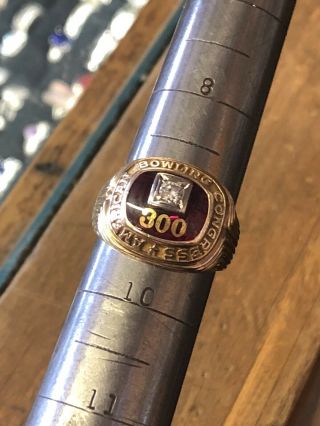 Vintage ABC 300 American Bowling Congress Game Diamond Ruby Ring 10K 10