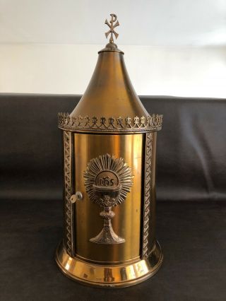 Rare Tabernacle Relic Ornate Chalice Host Ihs Door Cylinder Key 28 " Tall Bronze